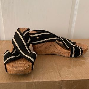 2/$10 Two Strap Vertical Stripe Wedge Shoes